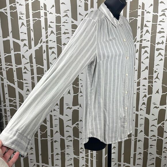 Anthropologie Isabella Sinclair Ivory & Grey Striped Button Down Shirt w Lace Pa - Picture 3 of 14